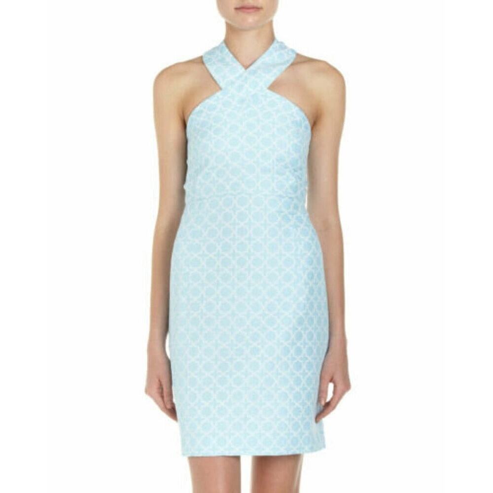 Michael Kors Matelasse Halter Dress Blue White Size 12